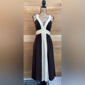 BCBG PARIS Silk MIDI Part Dress Brown/Cream. Size 8.